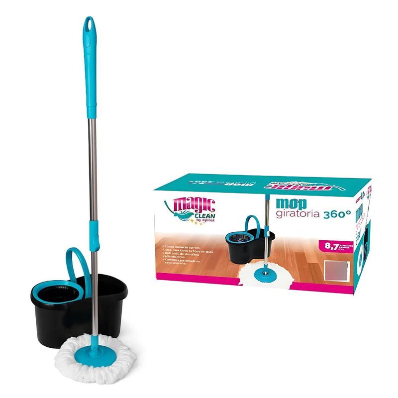 Mop Giratório 360 Balde 8,7L Refil Microfibra e cabo 1,2M - Xplast